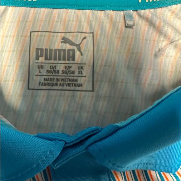 Puma Golf Blue and White Striped Short Sleeve Performance Wear Polo Size L - Picture 5 of 10